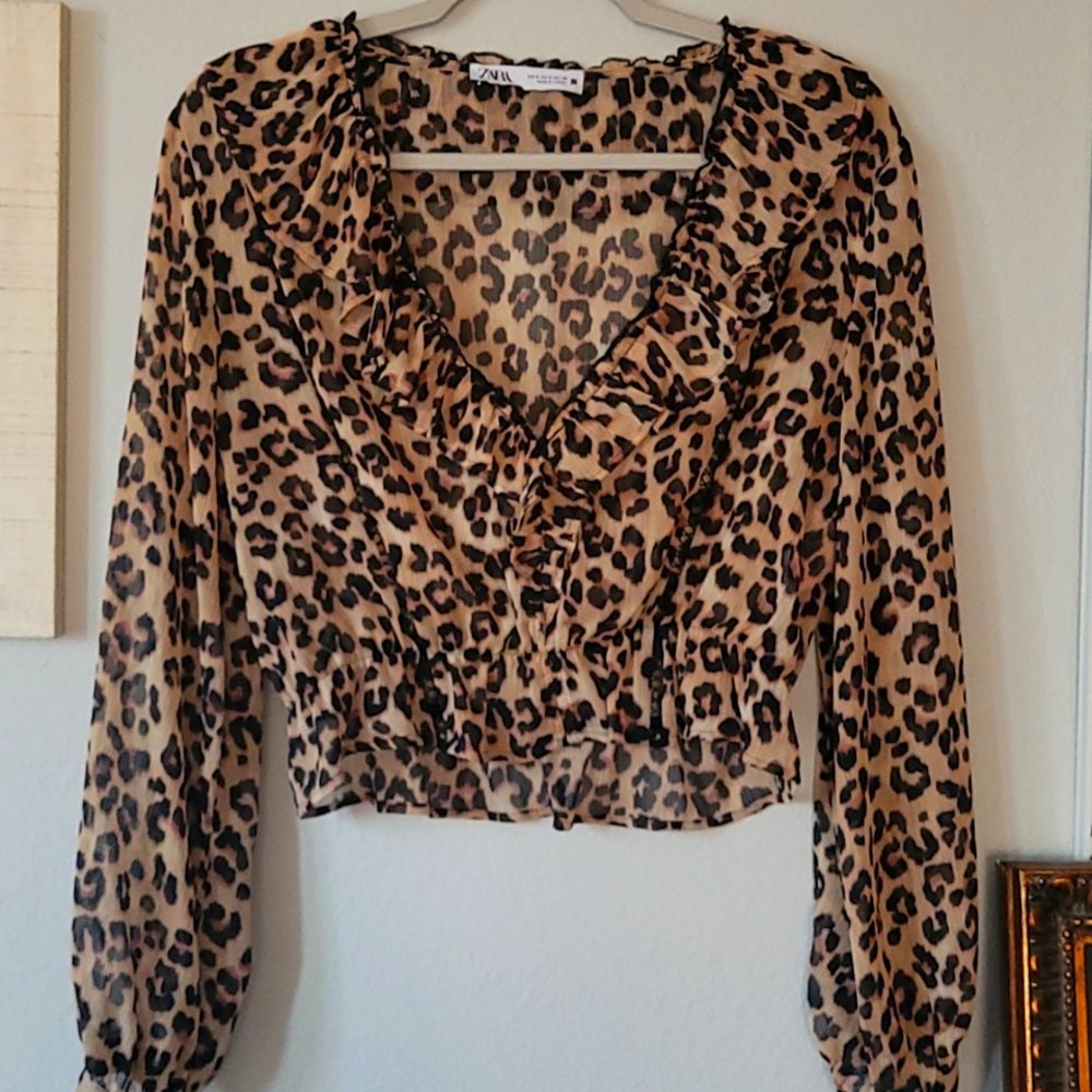 Animal print cropped blouse